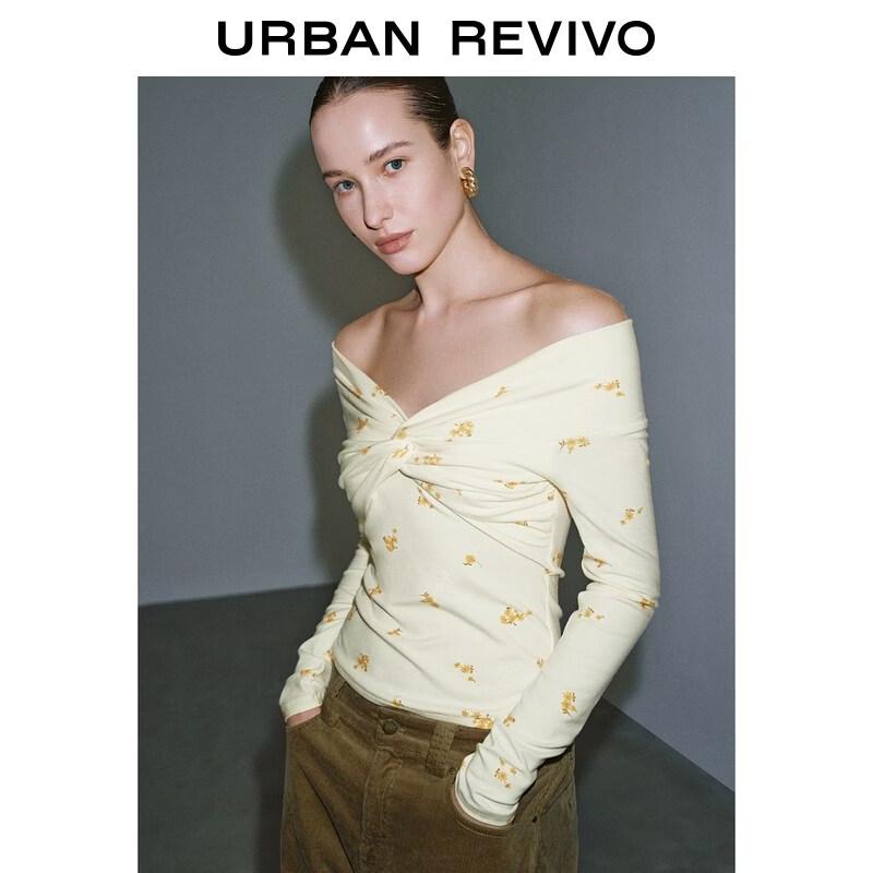 UR Women's Off-Shoulder Floral Twist Long Sleeve T-Shirt