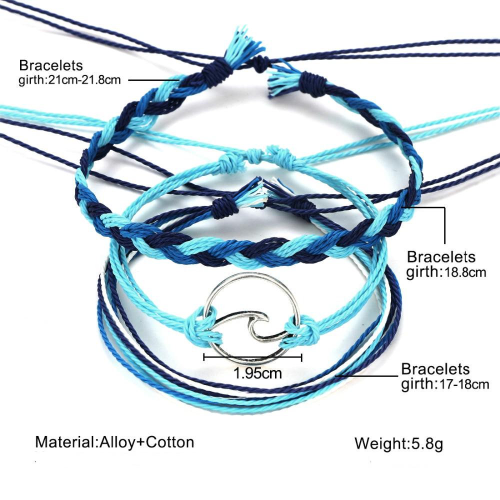 2024 3 Pcs/ Set Boho Wave Bracelet Multi-layer Hollow Cotton Rope Bracelets Set for Women Jewelry Gift