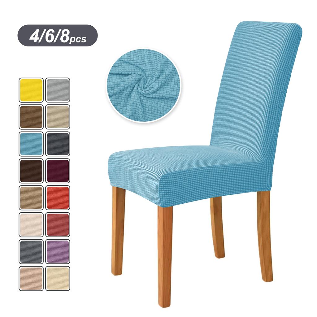 4PCS Stretch Dining Chair Covers Feature Textured Checked Jacquard Fabric High Back Chair Slipcover Thick Chair Protectors