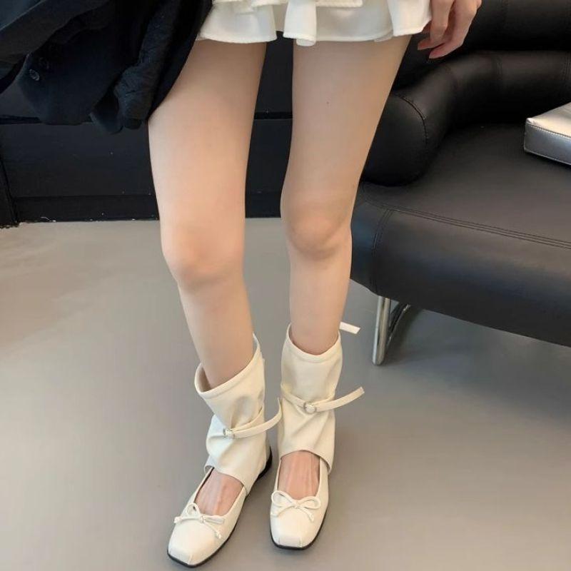 Korean Niche Design Cool Boots Children's 2025 Summer New Bow Ballet Pleated Pile Boots Medium Boots