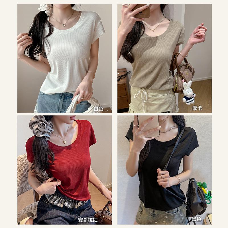 New Summer Lyocell Tencel Versatile Casual Front Shoulder Short Sleeve T-Shirt Women's Pure Desire Flying Sleeve Top