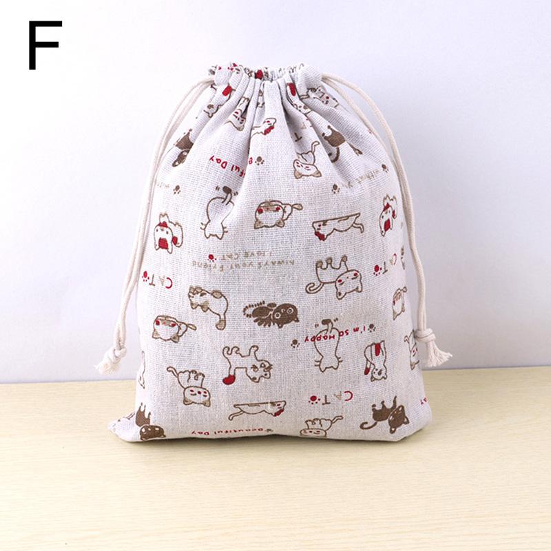 Cotton Linen Fabric Pouch Drawstring Bag Cute Animal Plant Print Kids Travel Cloth Storage Bag Makeup Case Xmas Gift Bag