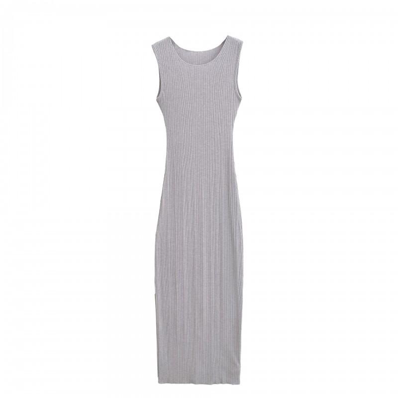 Womens 2026 Fall Sexy Slim Fit Sleeveless Striped Knit Midi Dress Streetwear