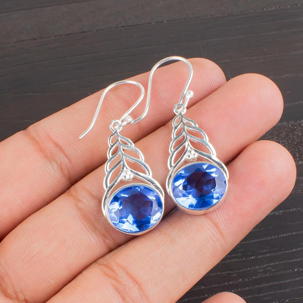 Natural Tanzanite Gemstone 925 Sterling Silver Jewelry Drop/Dangle Earrings1.64" CE-1-4