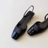 Luxury Designer French Black Low Heel Commuter Sandals Women's Fashion Casual Square Head Back Empty Leather Splicing Toe Shoes