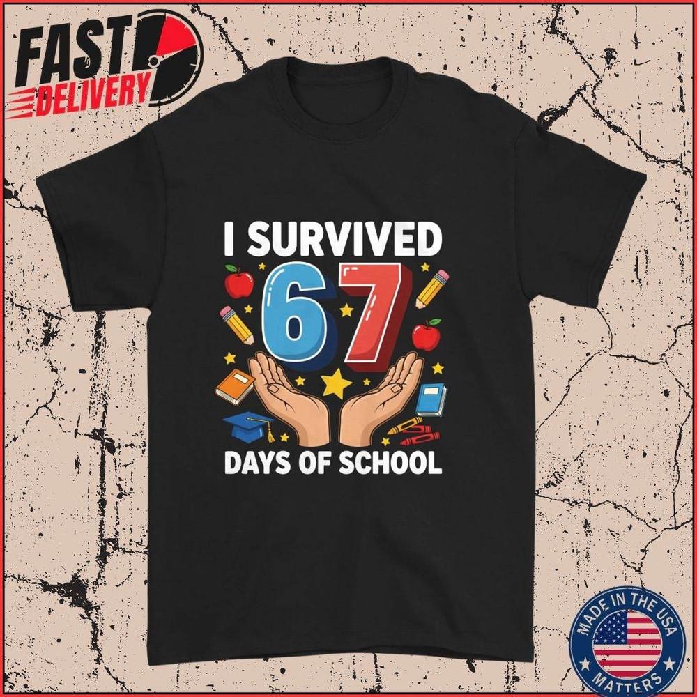 

I Survived 67 Days Of School Shirt, Funny Six Seven Gen Z Meme Tee 2XL