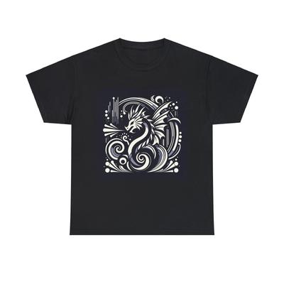 Unisex Erwachsenen T-Shirt Art Deco Drachen Silhouette in Monochrom Fantasy Schwarzes Tee