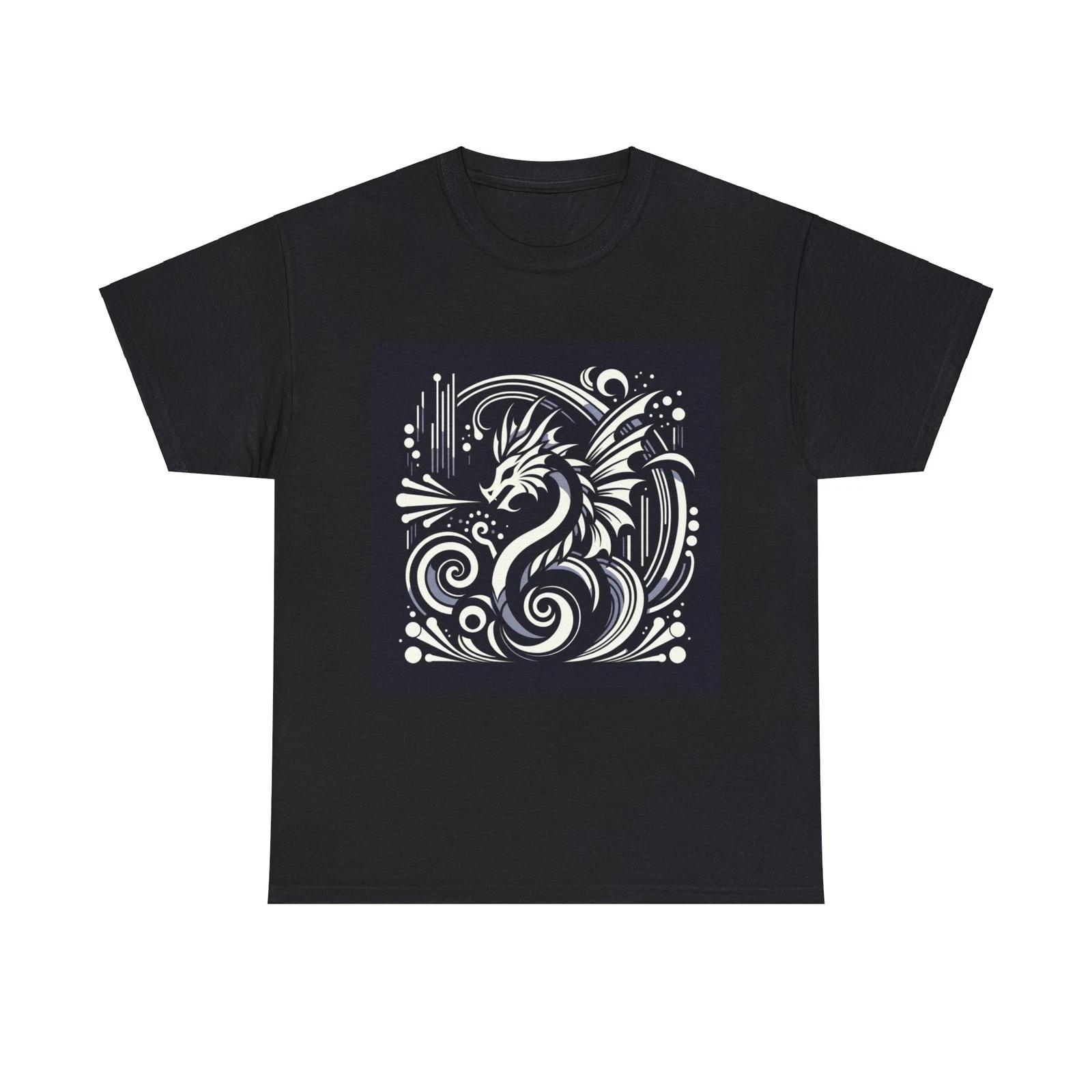 Unisex Adult T Shirt Art Deco Dragon Silhouette in Monochrome Fantasy Black Tee 3XL