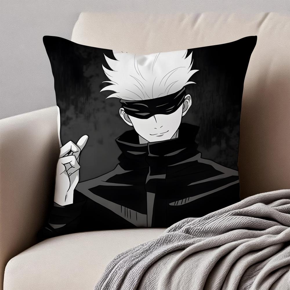 JJujutsu Kaisen GGojo Satoru Cushion Cover Pillowcase Antidustmite Invisible Zipper Short Plush Sofa Cushion