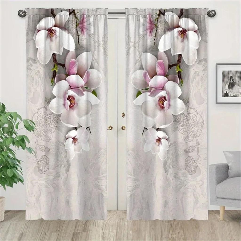 Ilusão Espiral Moderna Luxo Mulheres Menina Luz Filtrando Cortinas Decoração de Flores 2 Painéis Cortinas Finas Para Quarto Sala de Estar