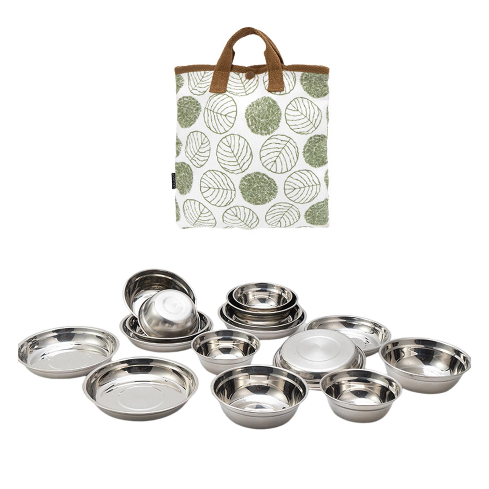 

Набор посуды из нержавеющей стали 16 шт. Многоцелевая столовая посуда для кемпинга и барбекю. Устойчивая к ржавчине уличная посуда