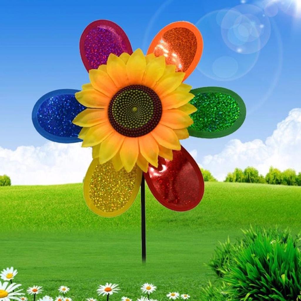 1PCS Sunflower Windmill Pinwheel Colourful Sequins Foldable Windmill For Home Garden Decoration Sunflower Windmill