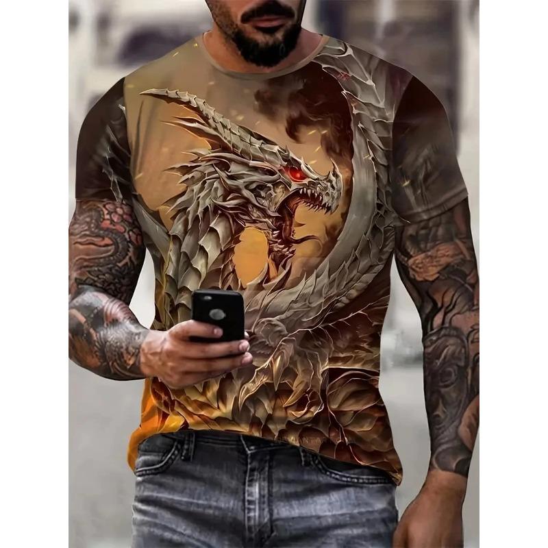 

Summer Round Neck Animal Dragon Pattern 3D Print Top Fashionable Casual Short Sleeved Men s T-shirts 6XL