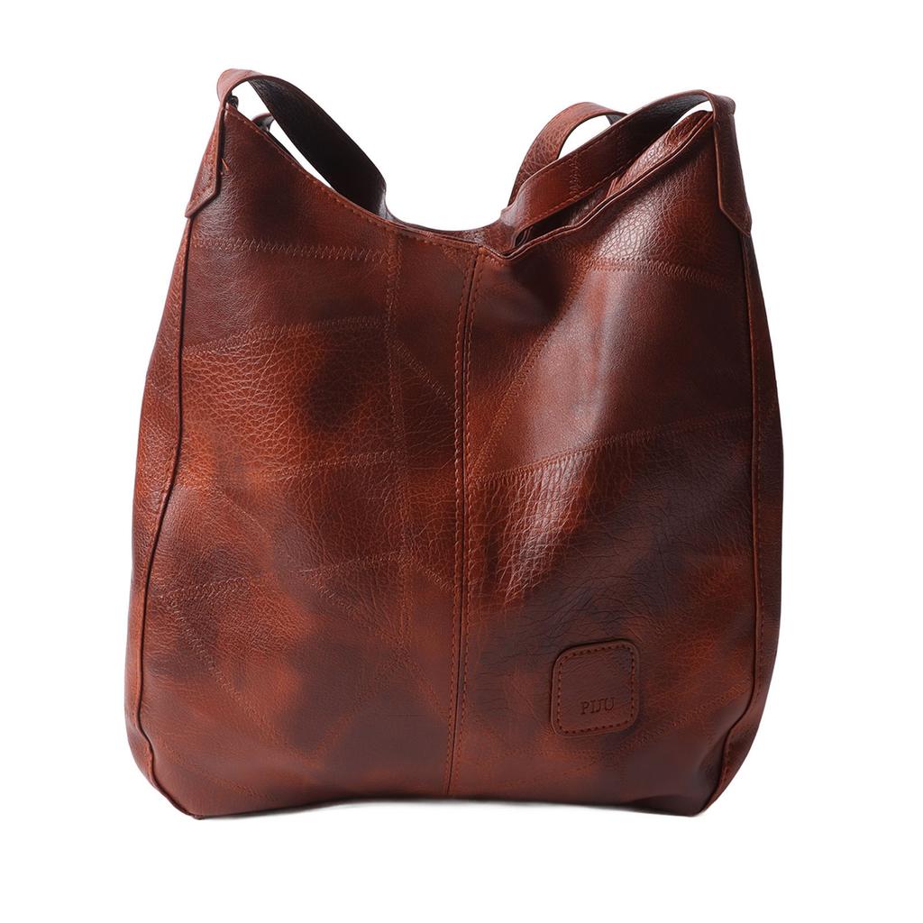 PU Leather Shoulder Bag Women Fashionable Elegant Large Capacity Zipper Handbag with Magnetic Snap Brown Free Size