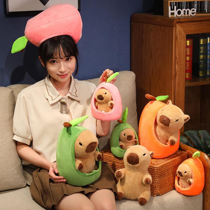 Avocado Fruit House Plush Toy Capybara Doll Capibala Sleeping Pillow Large Plushie Holiday Gift Kawaii Creative Rag Doll Cushion