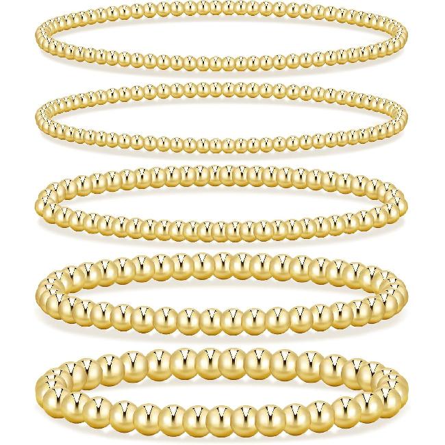 Gold Beaded Bracelets for Women, 14K Real Gold Plated Jewelry for Women Dainty Pearl Bead Bracelets Stack, Non Tarnish Trendy Stackable Ball Cross