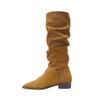 Fashion Women Boots Suede Brown Long Boots High Heels Western Cowboy Wrinkled Boots 2024 Fashion Female Designer Shoes Thigh High Boots