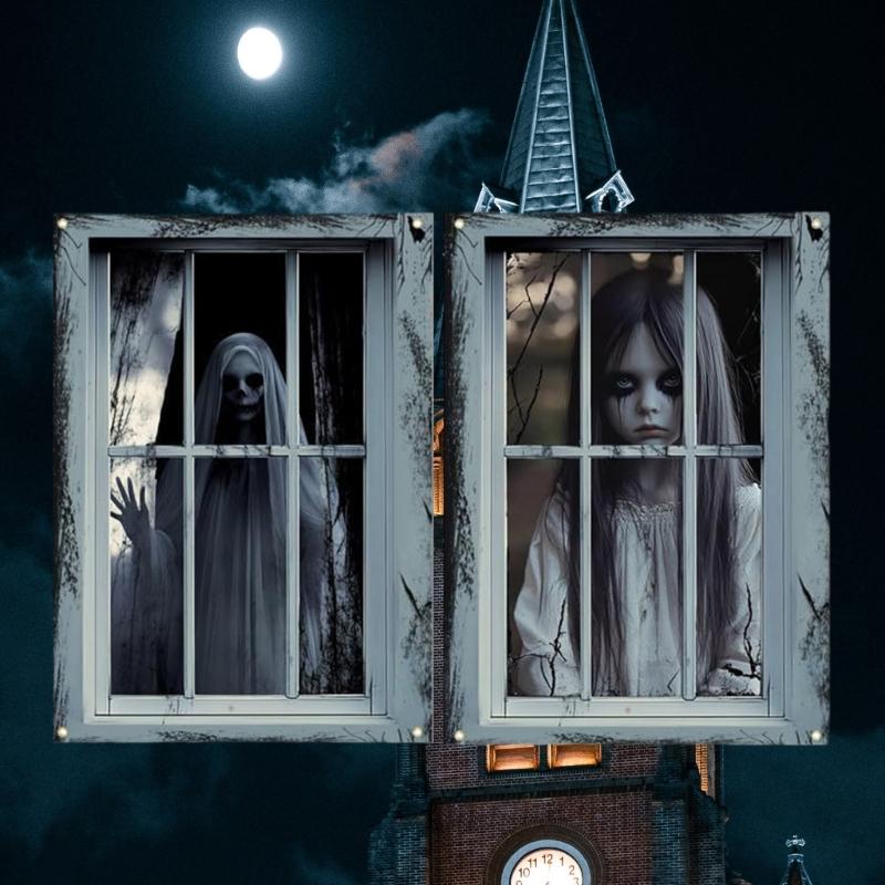Halloween Door Curtain Scary Window Hanging Fabric Background Decoration For Party Polyester Washable Ornament