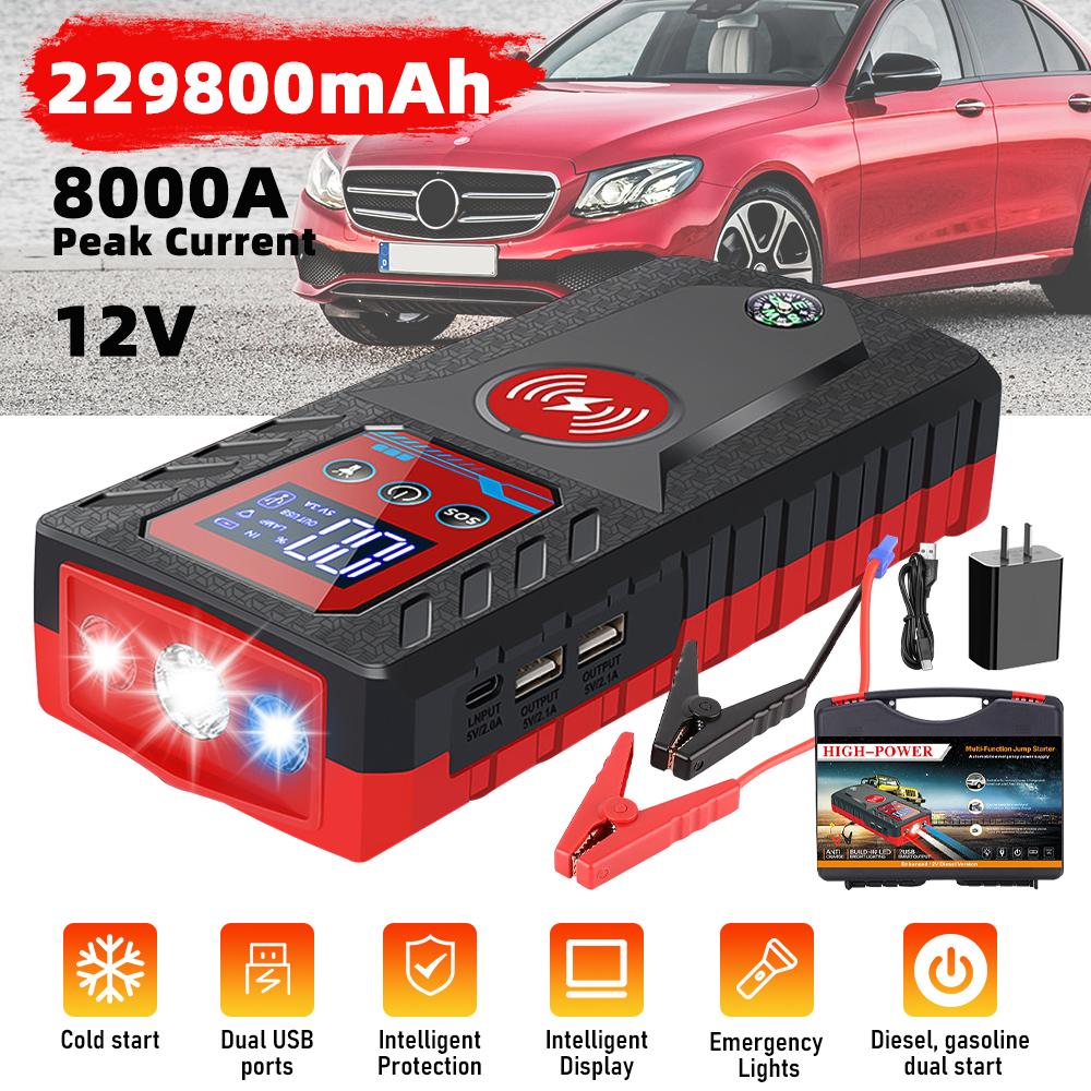

8000А Автомобильный пусковое устройство Пауэрбанк 12В Высокая мощность 229800мАч Портативное зарядное устройство-бустер для автомобильного аккумулятора Автомобильная аварийная дизельная бензиновая