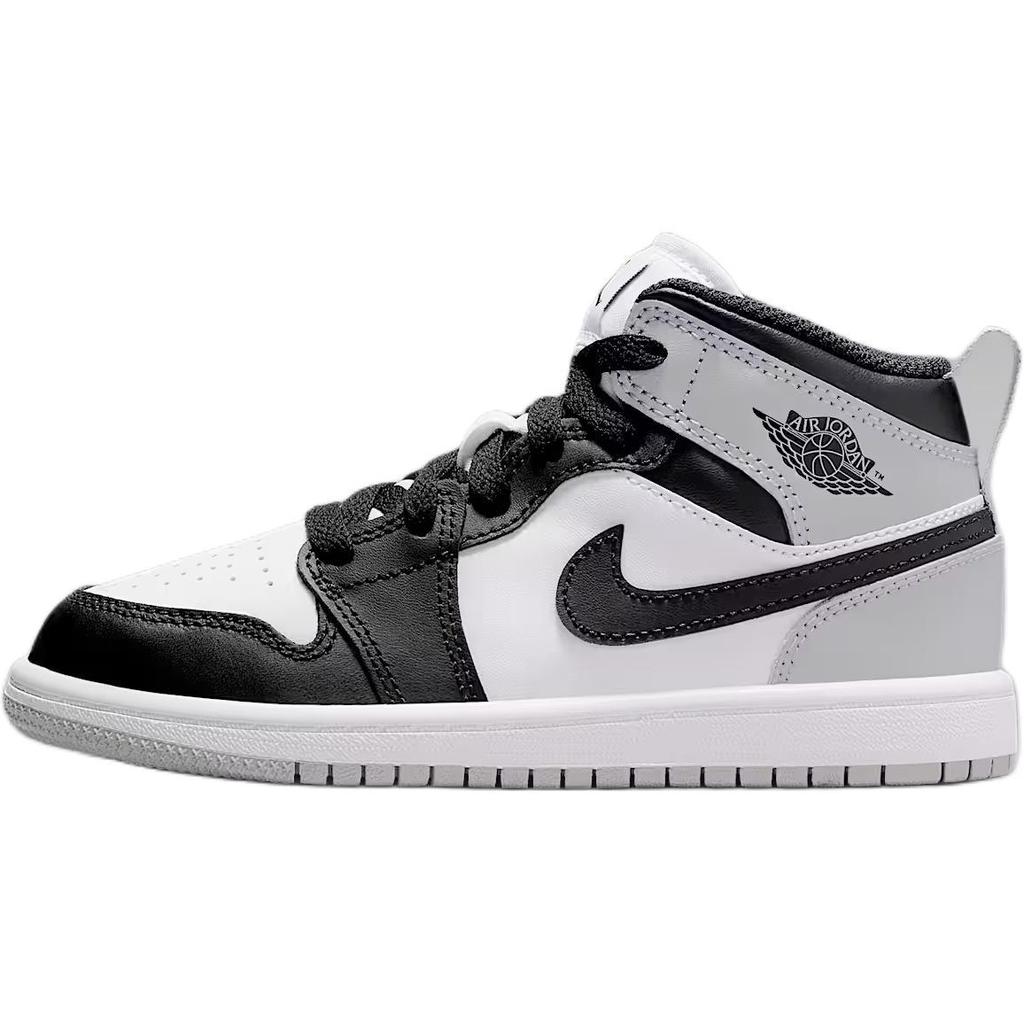 Air Jordan 1 Mid Vorschule 'Barons' (Unisex) Weiße / Hellgraue / Schwarze Kinder-Basketballschuhe DQ8424 101