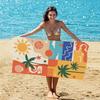 Orange Yellow Patchwork Sun Palm Tree Beach Towel Tropical Vacation Theme Quick Dry Microfiber Towel