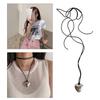 Goth Black Rope Big Heart Pendant Choker Necklace for Women Elegant Weave Knotted Bowknot Adjustable Chain Jewelry