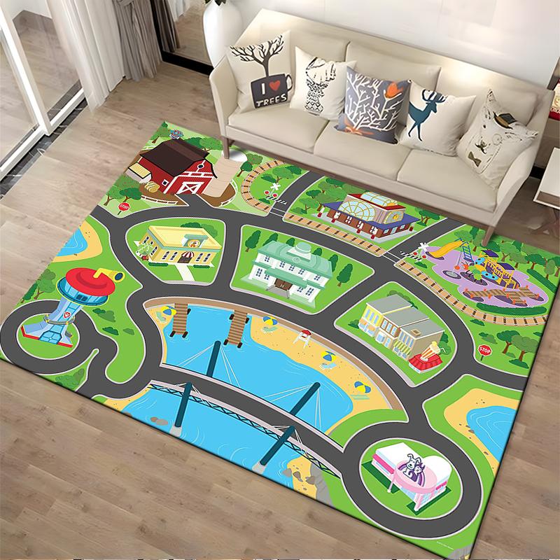 Colorful Town Map Design Rug Non-slip rug suitable for living room and bedroom sofas.