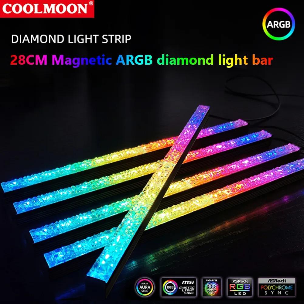COOLMOON ARGB LED-Streifenlicht 5V 3-Pin Klein 4-Pin Diamant Magnetisch Bunte Atmosphäre DIY Lampenleiste für PC Computergehäuse Chassis