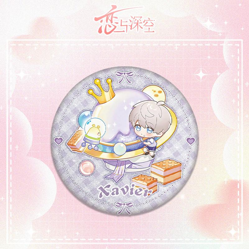 75MM Love and Deepspace Sylus Rafayel Zayne Xavier Cosplay Anime Shiny Badge Emblem Brooch Dessert Decoration Pin Game Fans Gift
