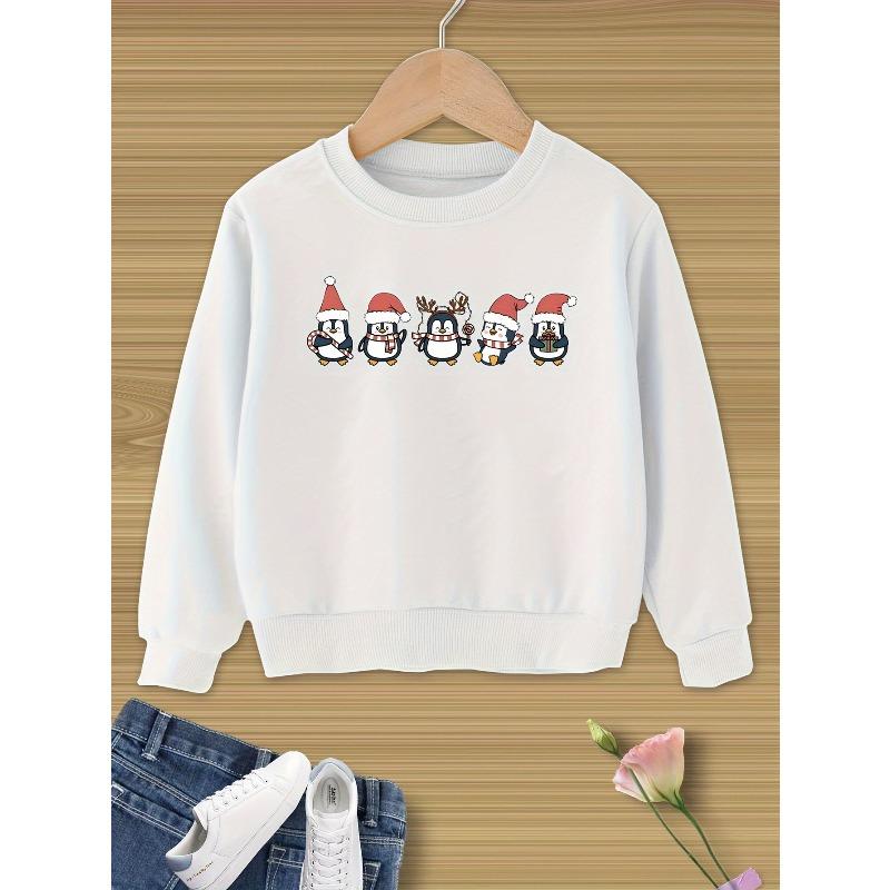 Kids Sweatshirt Youngsters Merry Christmas Sweatshirt with Cute Penguin Print 110 белый