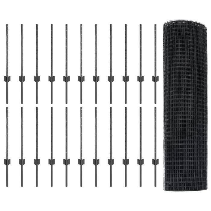 VidaXL Clôture en fil soudé avec 22 poteaux en U Gris 0,6x50 m Acier 3336626