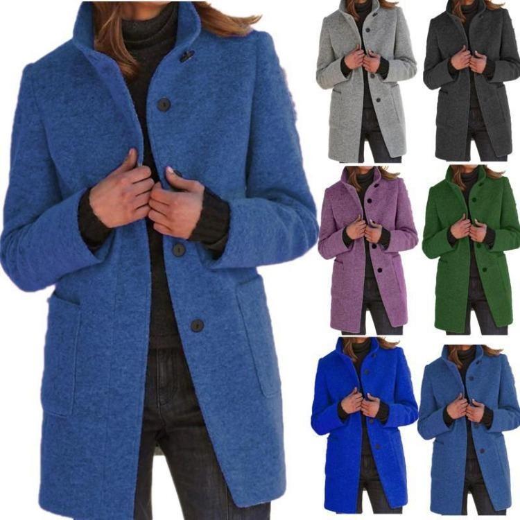 Winter Wool Coat Women Stand Collar Retro Fashion Coat with Lining European American Style Autumn Winter