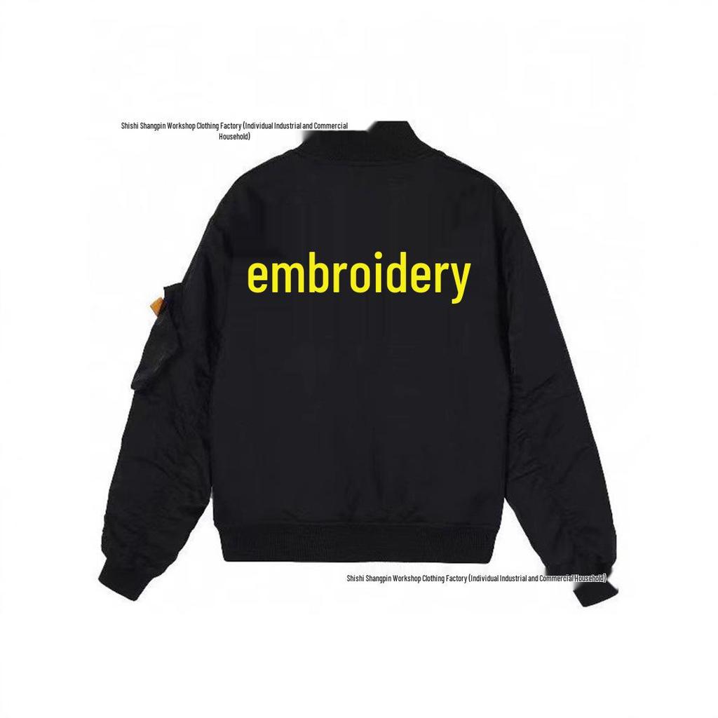 Wiatroodporna zimowa kurtka lotnicza z haftem: Unisex ciepły luźny uniform baseballowy ze stójką.