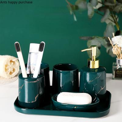 Marbling Ceramic Bathroom 5-piece Set with Tray Mouth Cup Set Bathroom Wash Supplies Lotion Bottle Toothbrush Holder Soap Dish
