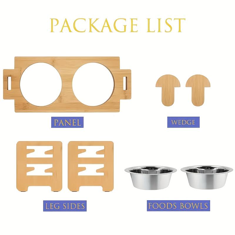 6 Gears Adjustable Pet Bowl Stand Bamboo Double Dog Cat Food Water Bowl Elevated Feeder for Small Medium Large Dogs Cats