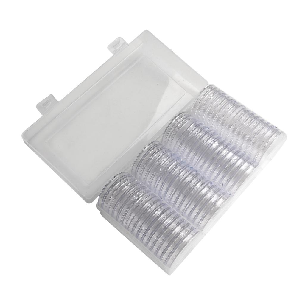 60Pcs Protective Coin Capsules with Storage Organizer Box for 41mm Diameter Suitable Holder for Medal and Silver