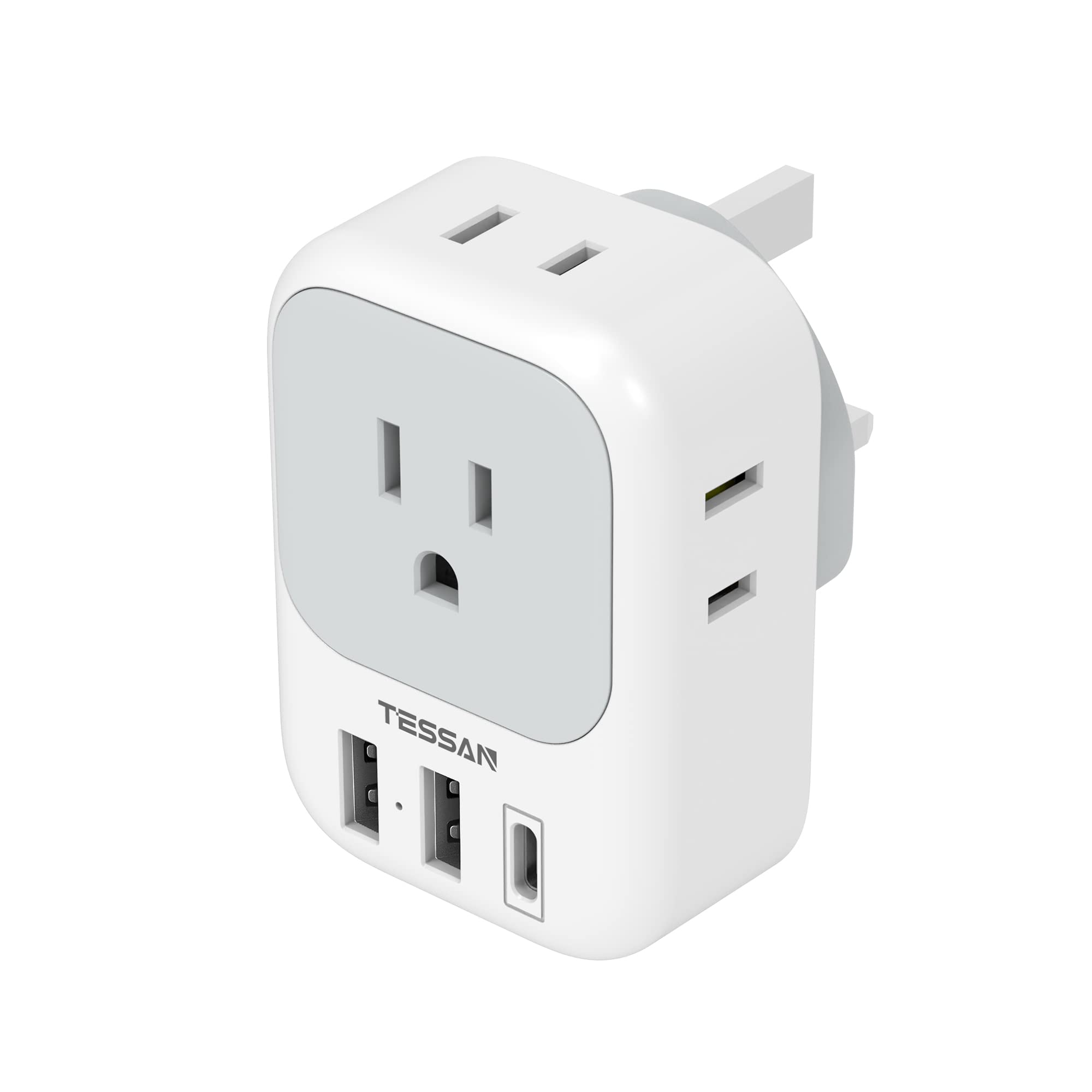 

TESSAN Power Adapter for International with Compatible with Hong and other BF-type Use, Type-C Port, UK, Singapore, Kong, Malaysia, Macau, regions. білий