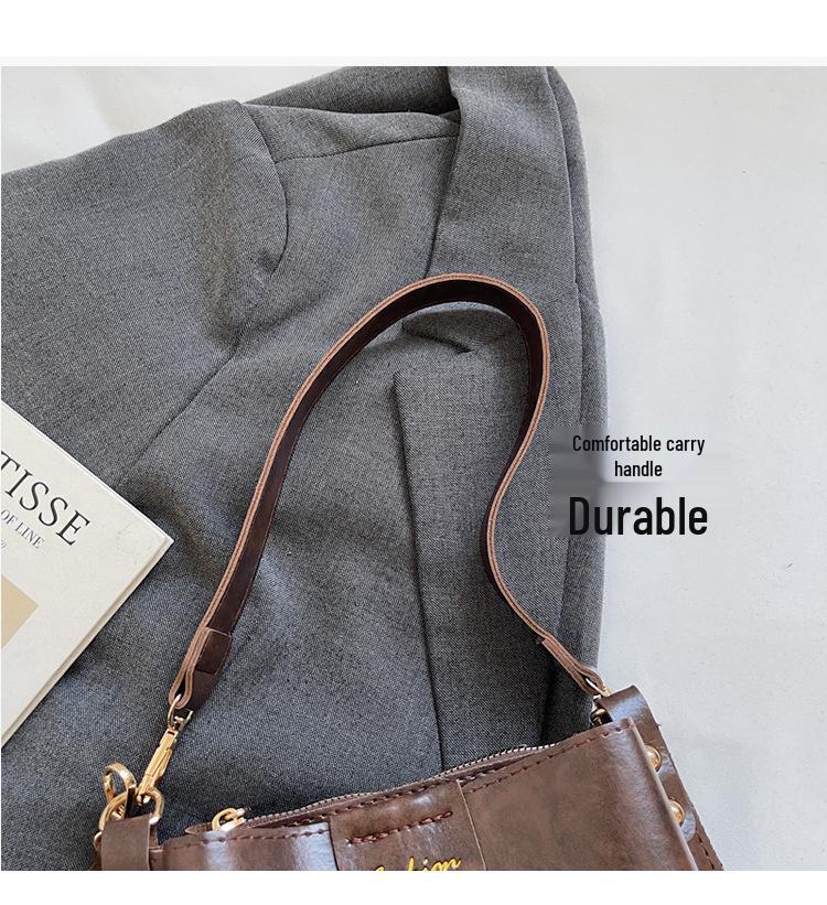 Korean Style Retro Square Bucket Bag - Versatile Large Capacity Crossbody for Women