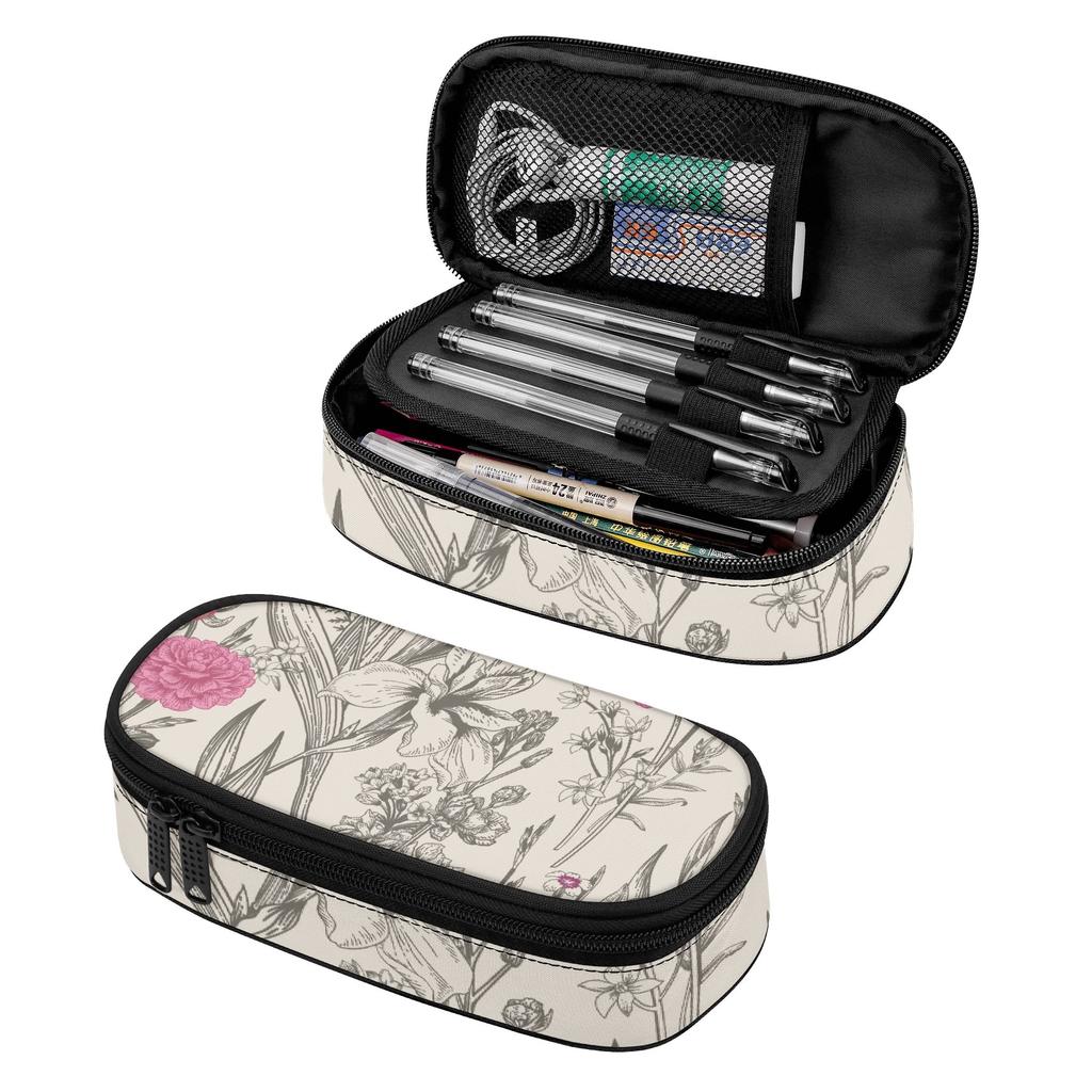 Pen Case High Capacity Secure Zipper Strong Polyester Fabric with Mesh Pocket Removable Divider and Pen Slots for Everyday Study