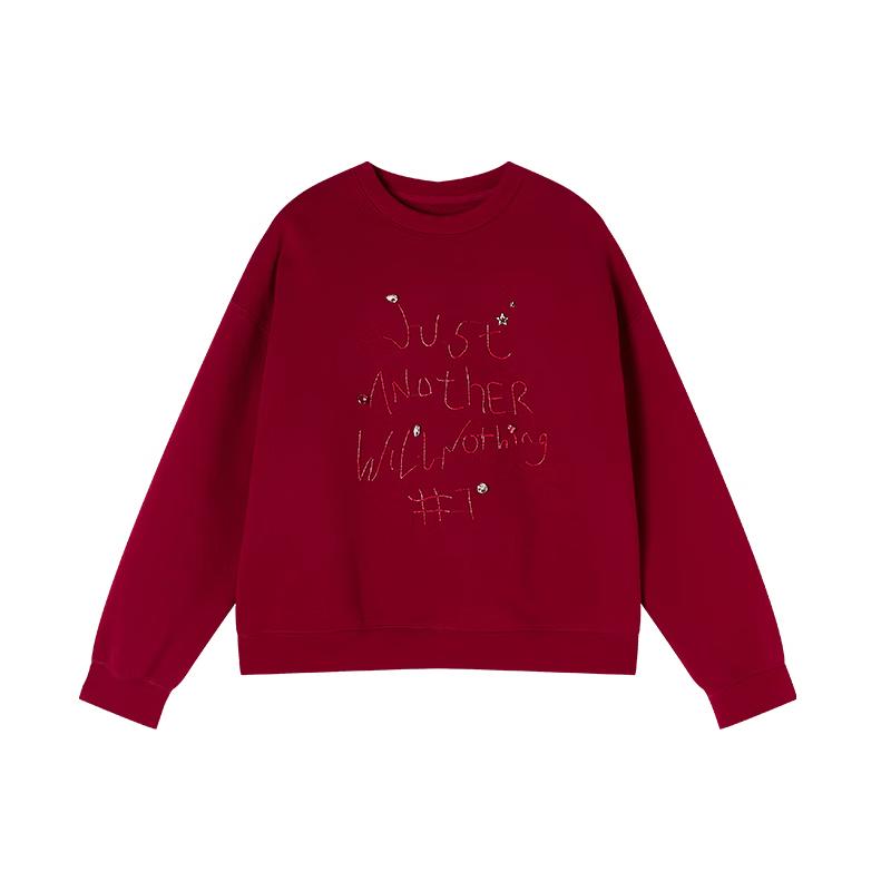 Women s Letter Beaded Round Neck Sweatshirt L