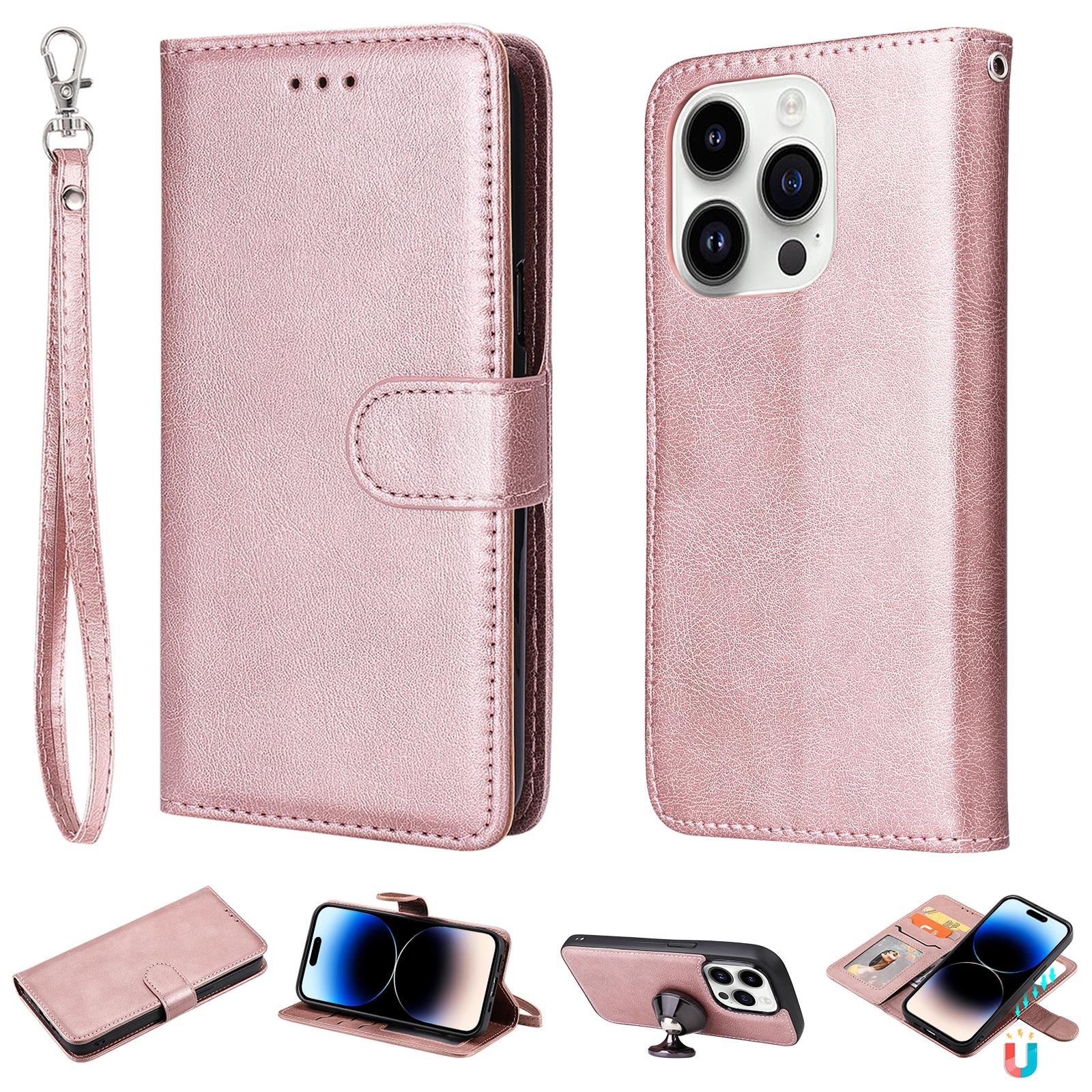 

For iPhone 15 Pro Case 2 in 1 Detachable Magnetic Leather Wallet Mobile Cover with Strap C