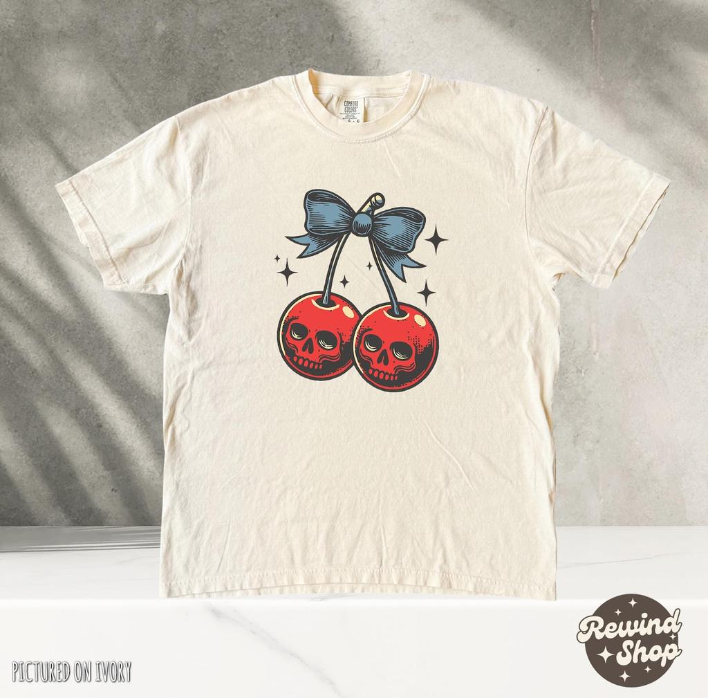 Retro Skull Cherry Vintage Style Tshirt, Y2k Cute Shirt, Cherry Shirts, Cute Cherry Shirt, Retro Cherries Shirt