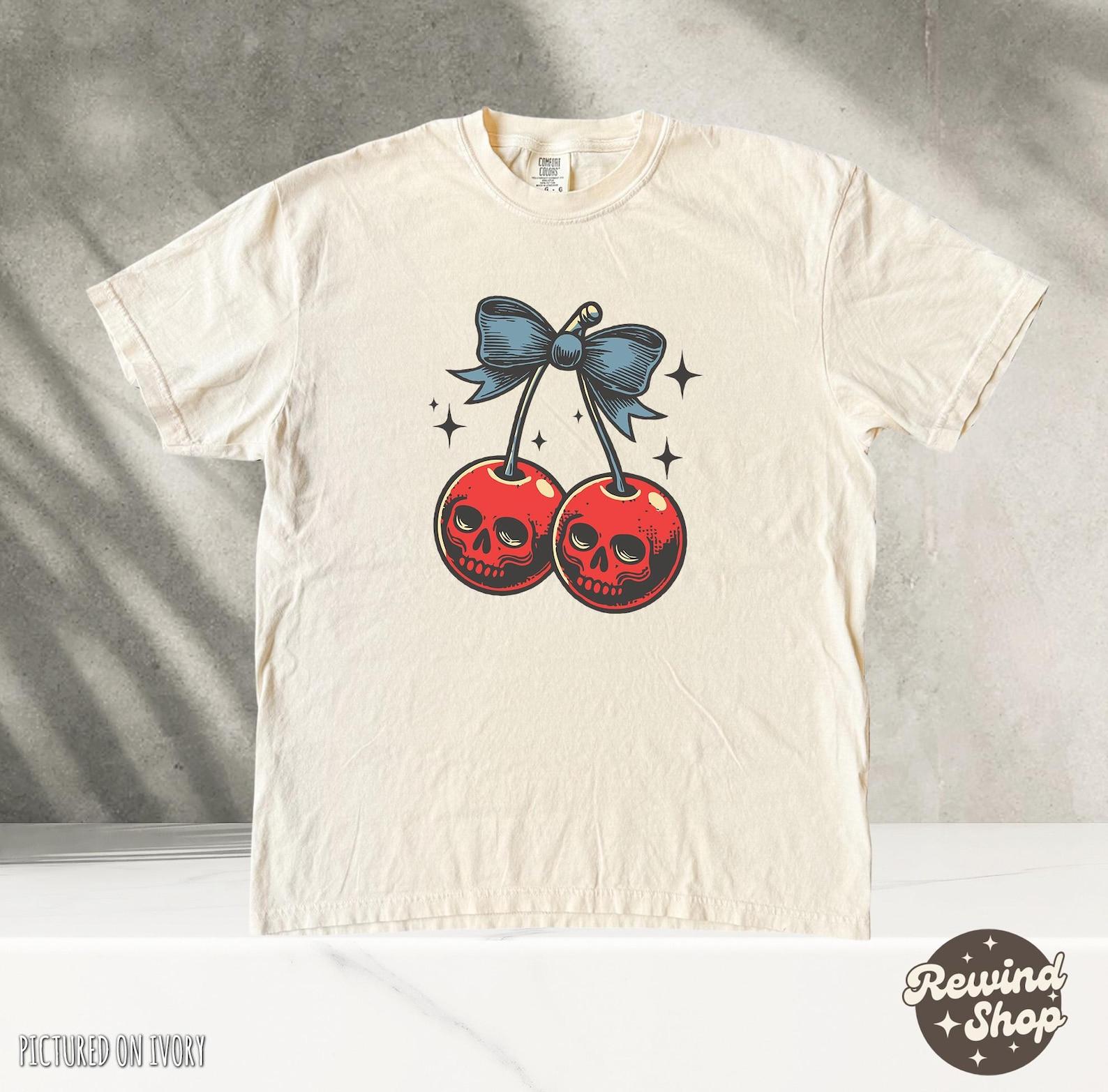 Retro Skull Cherry Vintage Style Tshirt, Y2k Cute Shirt, Cherry Shirts, Cute Cherry Shirt, Retro Cherries Shirt 4XL