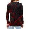 Damenmode Saumschlitz Lässig Halloween-Print Rundhals Langarm Oberteil