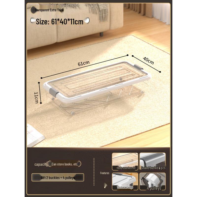 Large Capacity Transparent Under-Bed Storage Box with Wheels