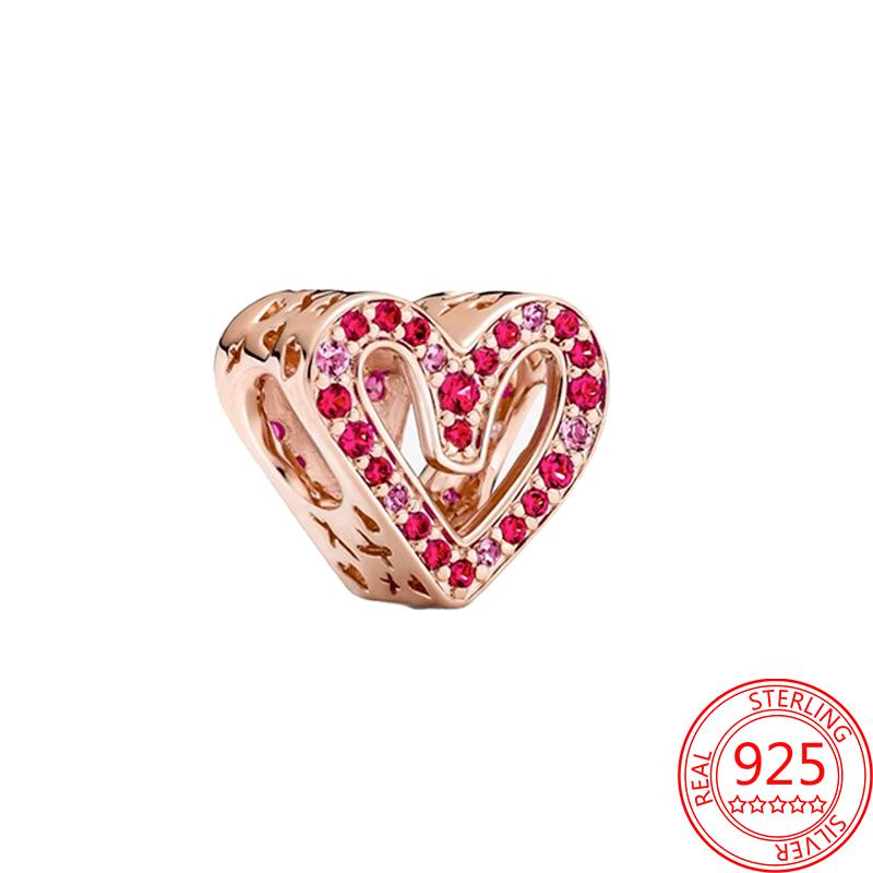 Classic 925 Silver Rose Gold Heart&Ball&Lucky Bead Charm Fit Bracelet DIY Jewelry