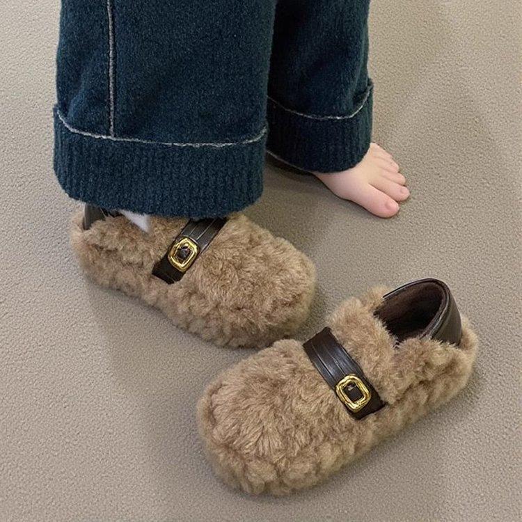 Retro Velvet Thermal Bag, Cotton Slippers, Fluffy Shoes, New Autumn and Winter Beanie Shoes