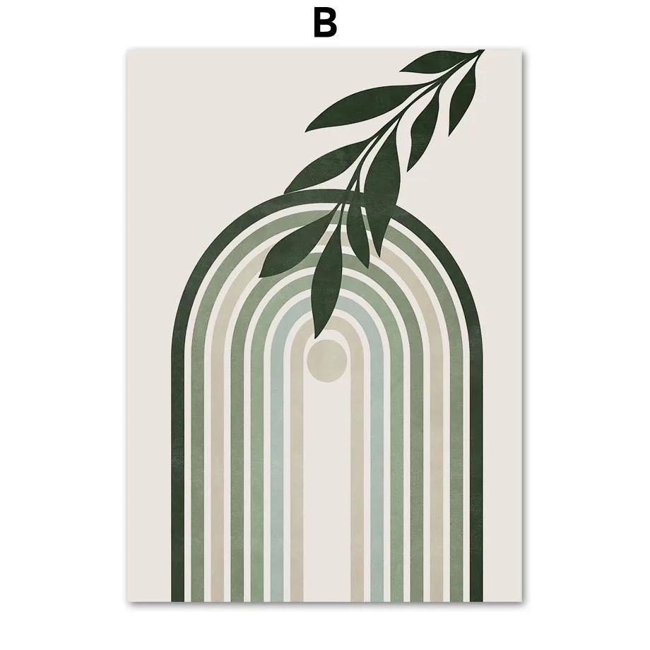 Nordic Abstract Boho Monstera Rainbow Leaf Sun Wall Art Posters and Prints Wall Pictures for Living Room Decor Canvas Painting