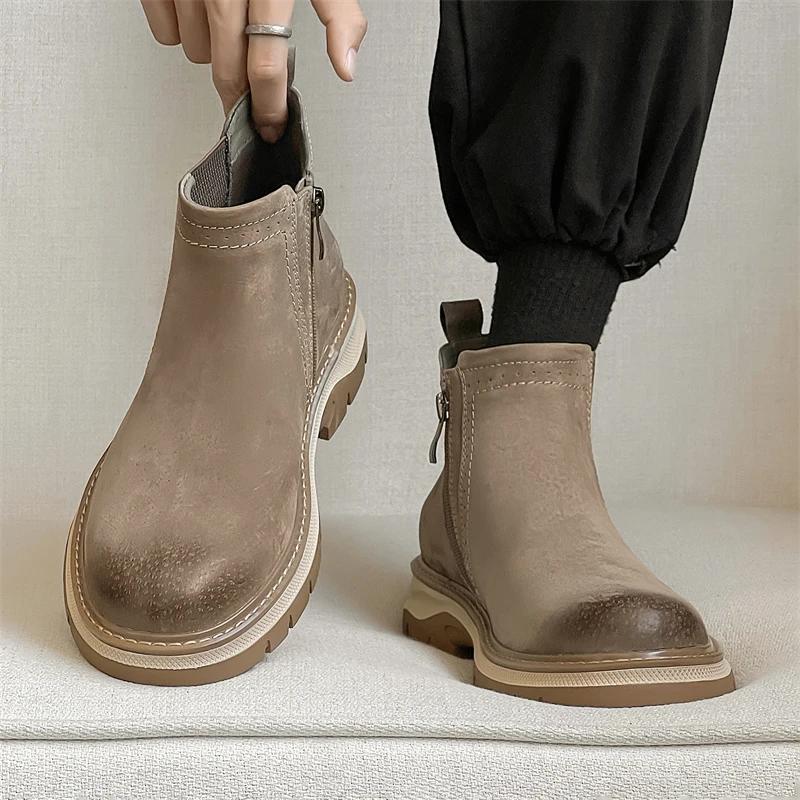 High-quality Comfort Chelsea Men's Boots Nubuck Leather Round Head Business High Top Leather Shoes Outdoor Versatile Ankle Boot