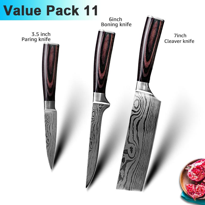 Kitchen Knives 7CR17 High Carbon Stainless Steel Damascus Drawing Gyuto Cleaver Set Slicer Santoku Knife Chef Knife